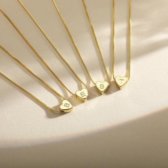 Elegant 14k Gold-Plated Heart Initial Necklace - Personalized Jewelry for Women - Picture 3 of 5